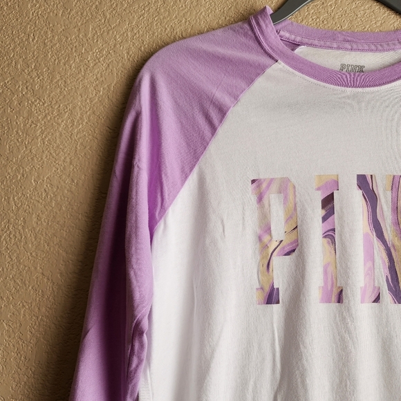 Victoria's secret PINK white and purple shirt 3/4 sleeve Size XS-Medium - Picture 3 of 10